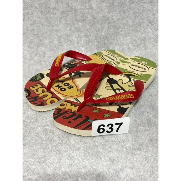 Havaianas Flip Flops Disney Mickey Mouse Minnie Youth Size 2Y Sandals Red Green - Picture 4 of 4